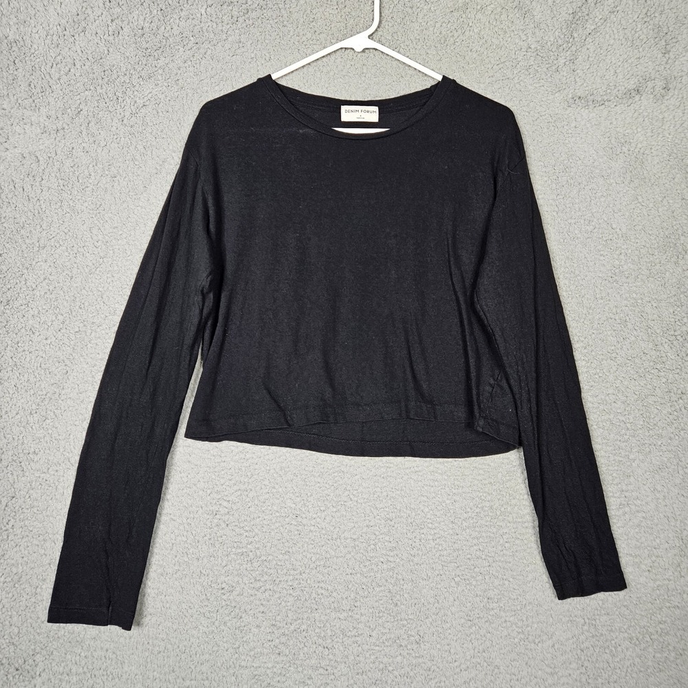 DENIM FORUM Women's black Cropped Long sleeve Tee Size S